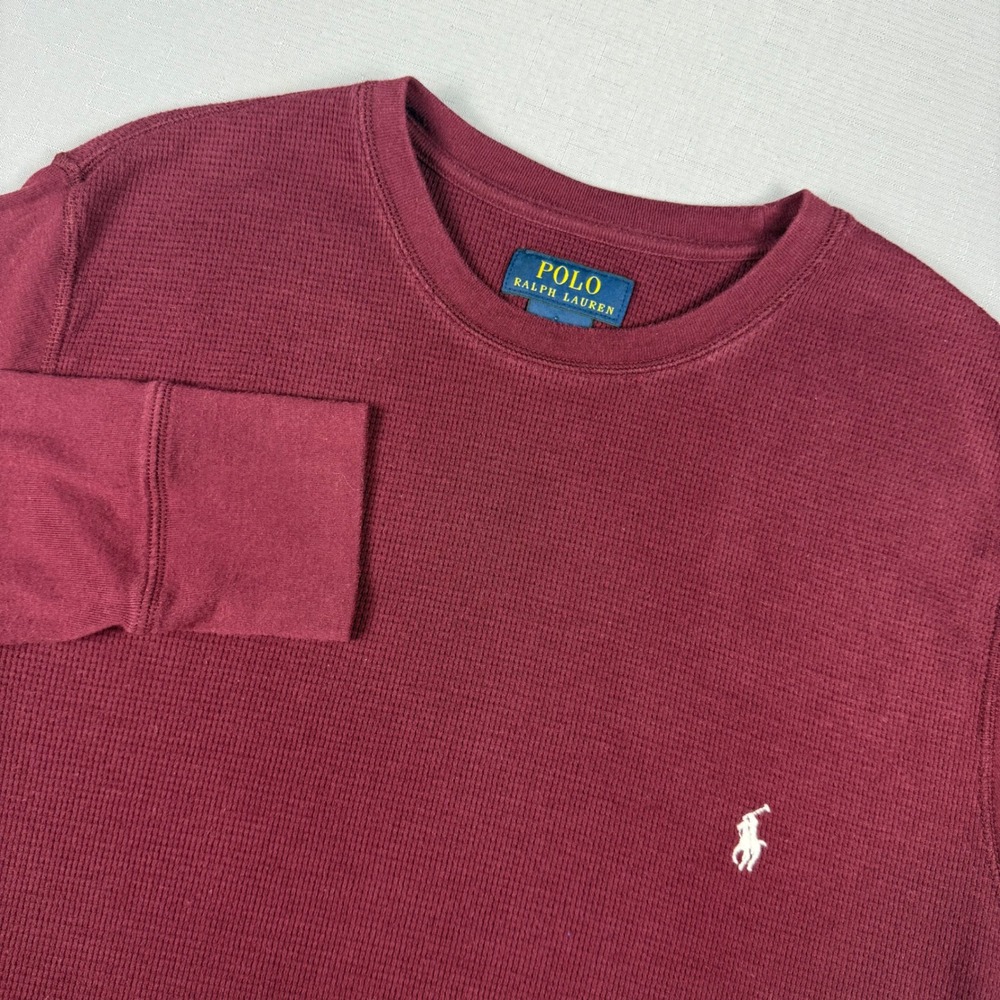 Polo Ralph Lauren Mens Medium Waffle Knit Thermal Long Sleeve Shirt Burgundy
